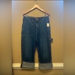 Free People We The Free Women's Major Leagues Cuffed Crop Utility Jeans Size 30